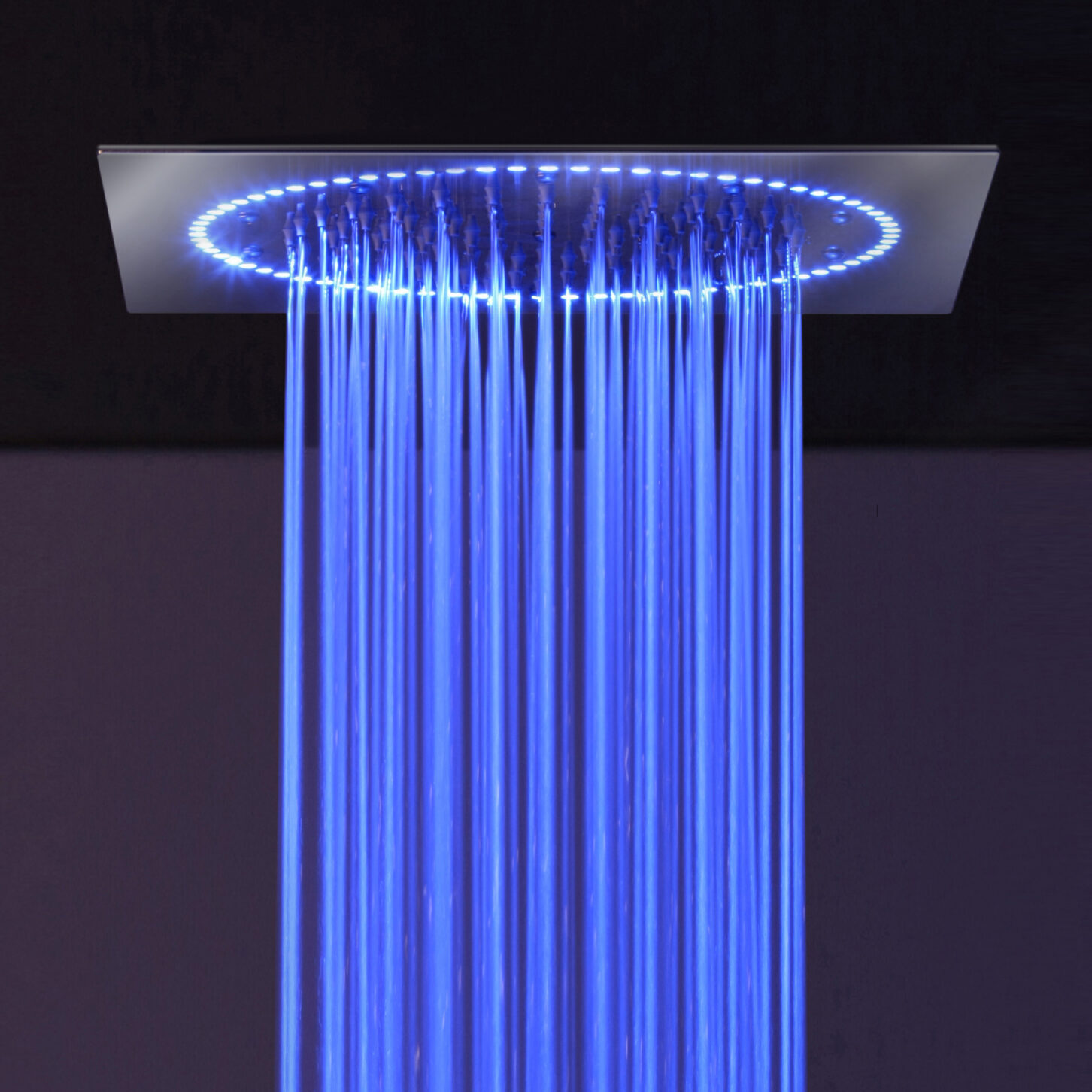 Blue LED light square rain shower head